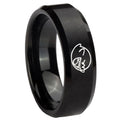 10mm Mario Boo Ghost Beveled Edges Brush Black Tungsten Carbide Bands Ring