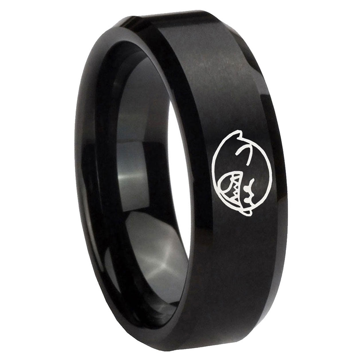 10mm Mario Boo Ghost Beveled Edges Brush Black Tungsten Carbide Bands Ring