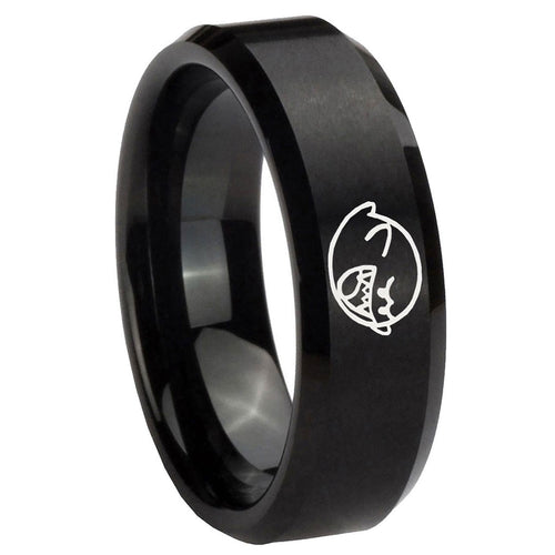 10mm Mario Boo Ghost Beveled Edges Brush Black Tungsten Carbide Bands Ring