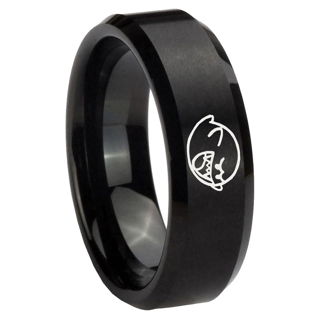 8MM Mario Boo Ghost Beveled Black Tungsten Engrave Man Ring