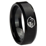 8mm Mario Boo Ghost Beveled Edges Brush Black Tungsten Carbide Anniversary Ring