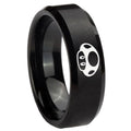 10mm Mario Mushroom Beveled Edges Brush Black Tungsten Carbide Custom Mens Ring
