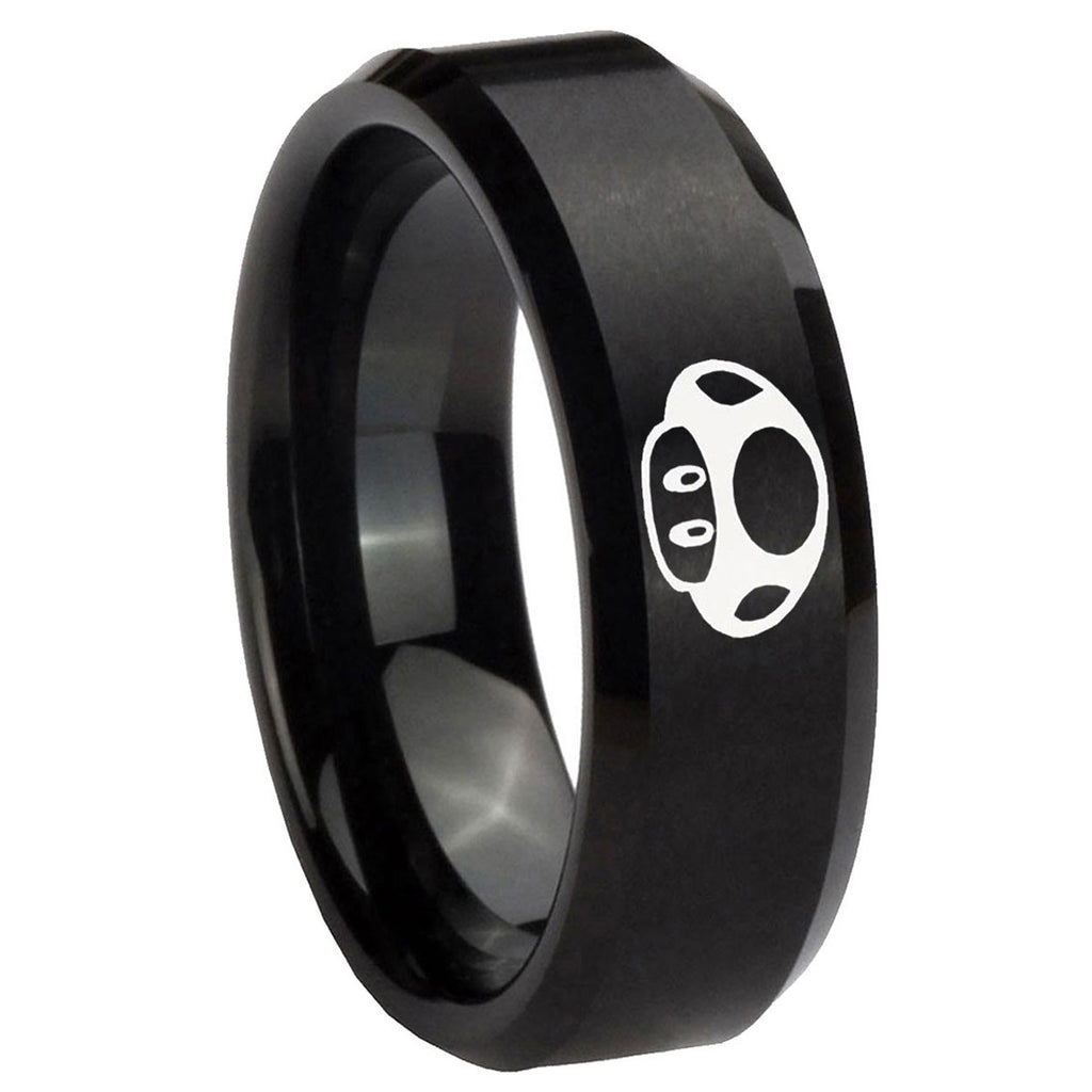 8MM Mario Mushroom Beveled Brushed Black Tungsten Wedding Band For Men