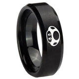 8mm Mario Mushroom Beveled Edges Brush Black Tungsten Carbide Bands Ring