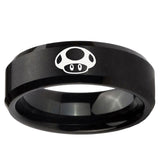 5, 8mm Mario Mushroom Beveled Edge Brush Black Tungsten Ring