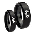 Mario Mushroom Beveled Edges Brush Black Tungsten Bridal Set Ring
