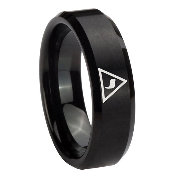 8mm-Masonic-Yod-Beveled-Edges-Brush-Black-Tungsten-Carbide-Custom-Mens-Ring