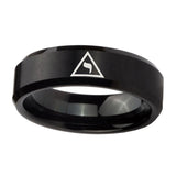 10mm-Masonic-Yod-Beveled-Edges-Brush-Black-Tungsten-Carbide-Custom-Ring-for-Men