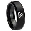 8MM Masonic Yod Beveled Brushed Black Tungsten Promise Ring Guys