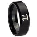 10mm Math Pi Beveled Edges Brush Black Tungsten Carbide Engagement Ring