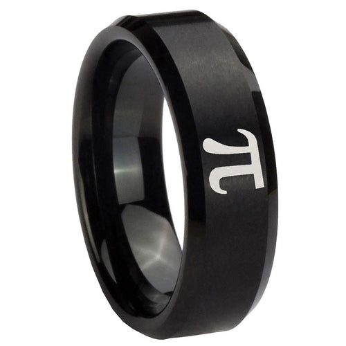 10mm Math Pi Beveled Edges Brush Black Tungsten Carbide Engagement Ring