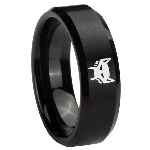 10mm Maximal Beveled Edges Brush Black Tungsten Carbide Engraved Ring