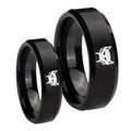 Maximal Beveled Edges Brush Black Tungsten Matching Ring Set