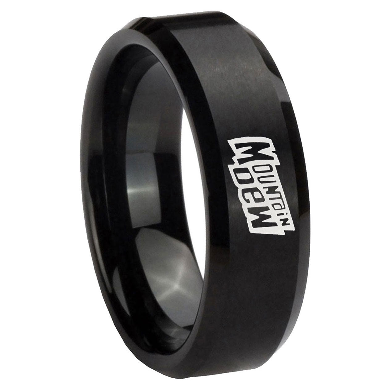 10mm Mountain Dew Beveled Edges Brush Black Tungsten Carbide Men's Band Ring
