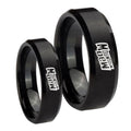 Mountain Dew Beveled Edges Brush Black Tungsten His Hers Ring Set