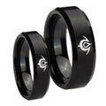 Naga Beveled Edges Brush Black Tungsten Couple Wedding Bands