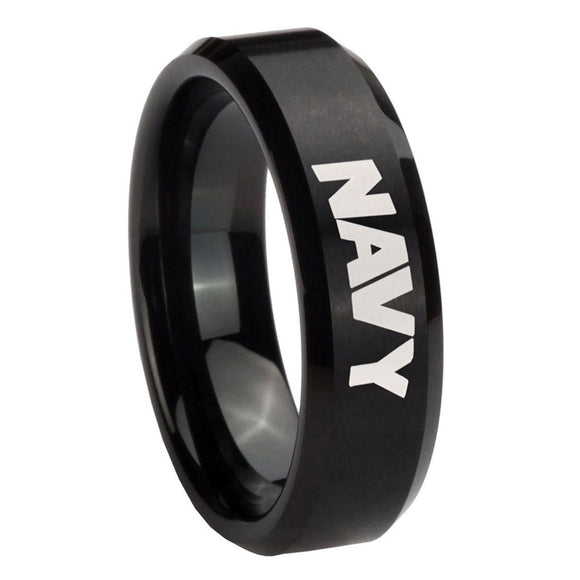 8mm-Navy-Beveled-Edges-Brush-Black-Tungsten-Carbide-Mens-Bands-Ring
