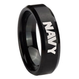 8mm-Navy-Beveled-Edges-Brush-Black-Tungsten-Carbide-Mens-Bands-Ring