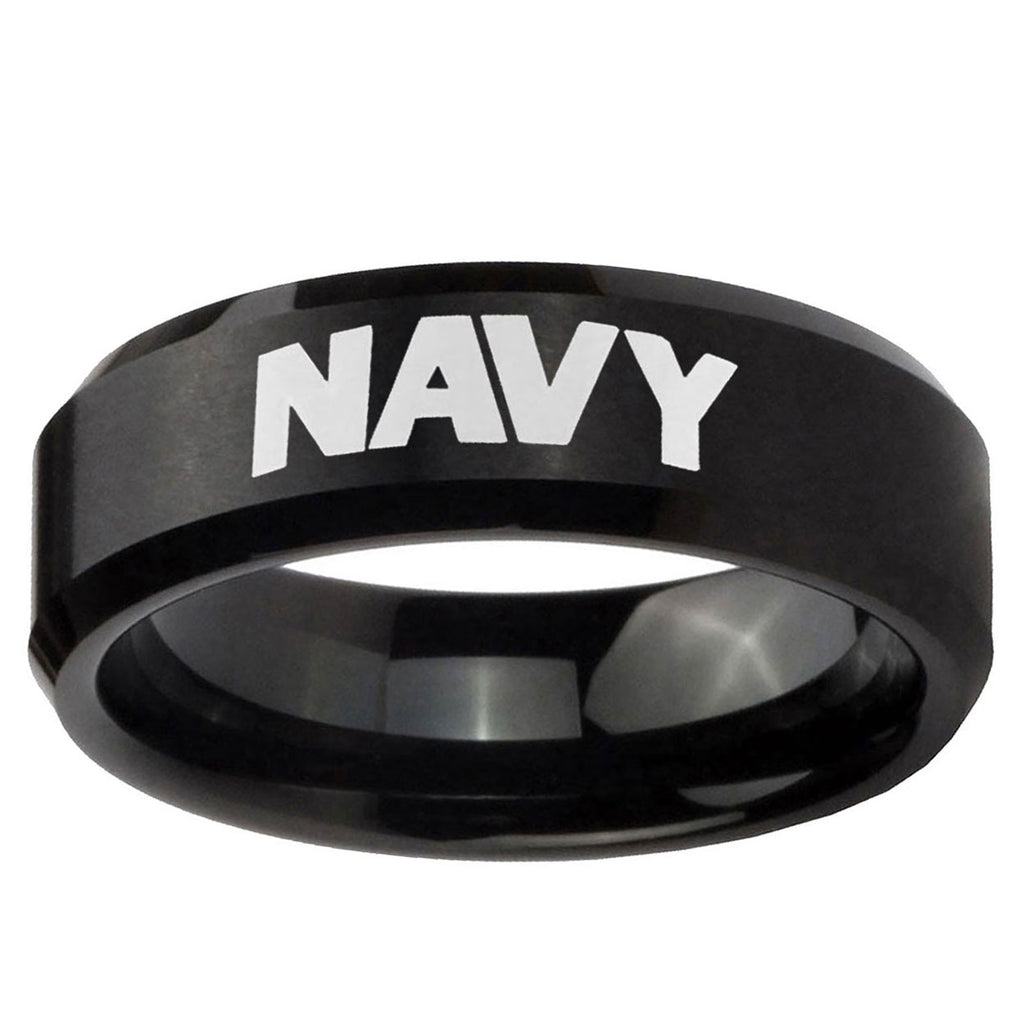 5MM Navy Beveled Brushed Black Tungsten Wedding Band