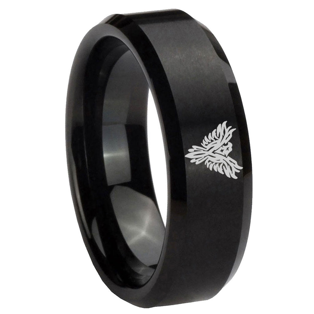 10mm Phoenix Beveled Edges Brush Black Tungsten Carbide Mens Engagement Band