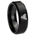 10mm Phoenix Beveled Edges Brush Black Tungsten Carbide Mens Engagement Band