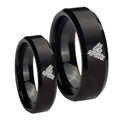 Phoenix Beveled Edges Brush Black Tungsten Bridal Ring Sets