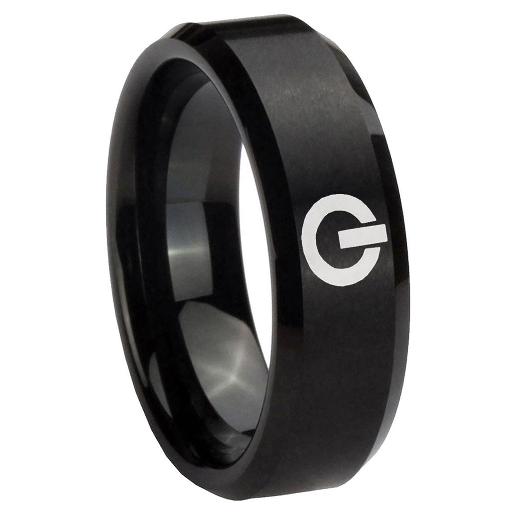 10mm Power Beveled Edges Brush Black Tungsten Carbide Men's Engagement Band