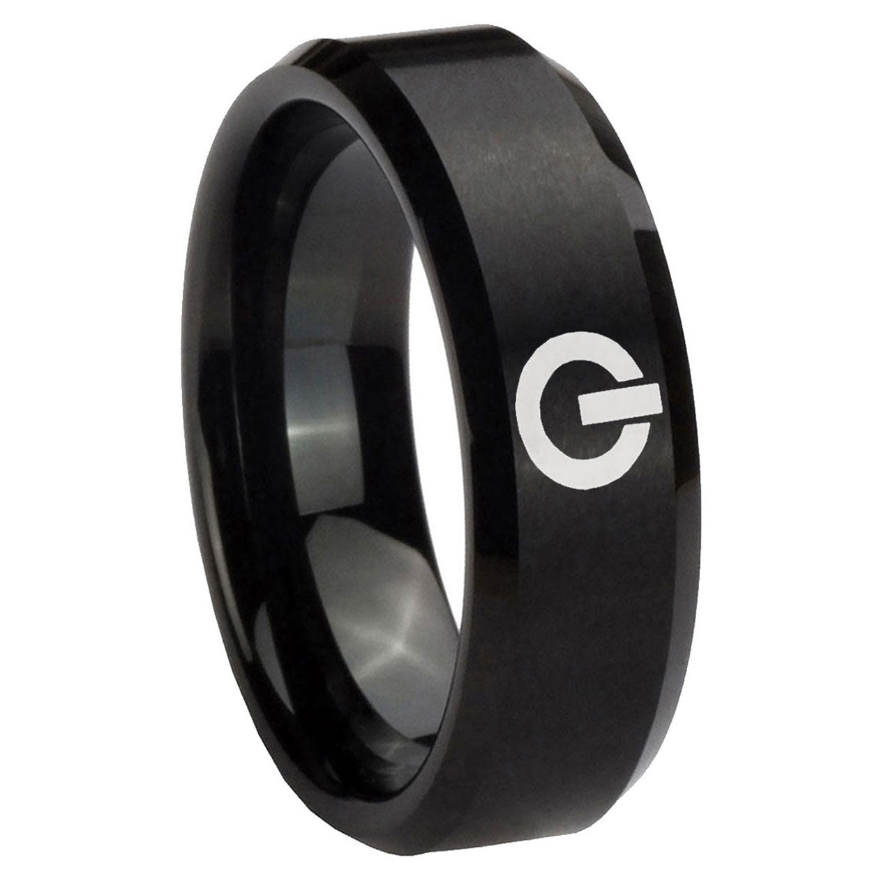 10mm Power Beveled Edges Brush Black Tungsten Carbide Men's Engagement Band
