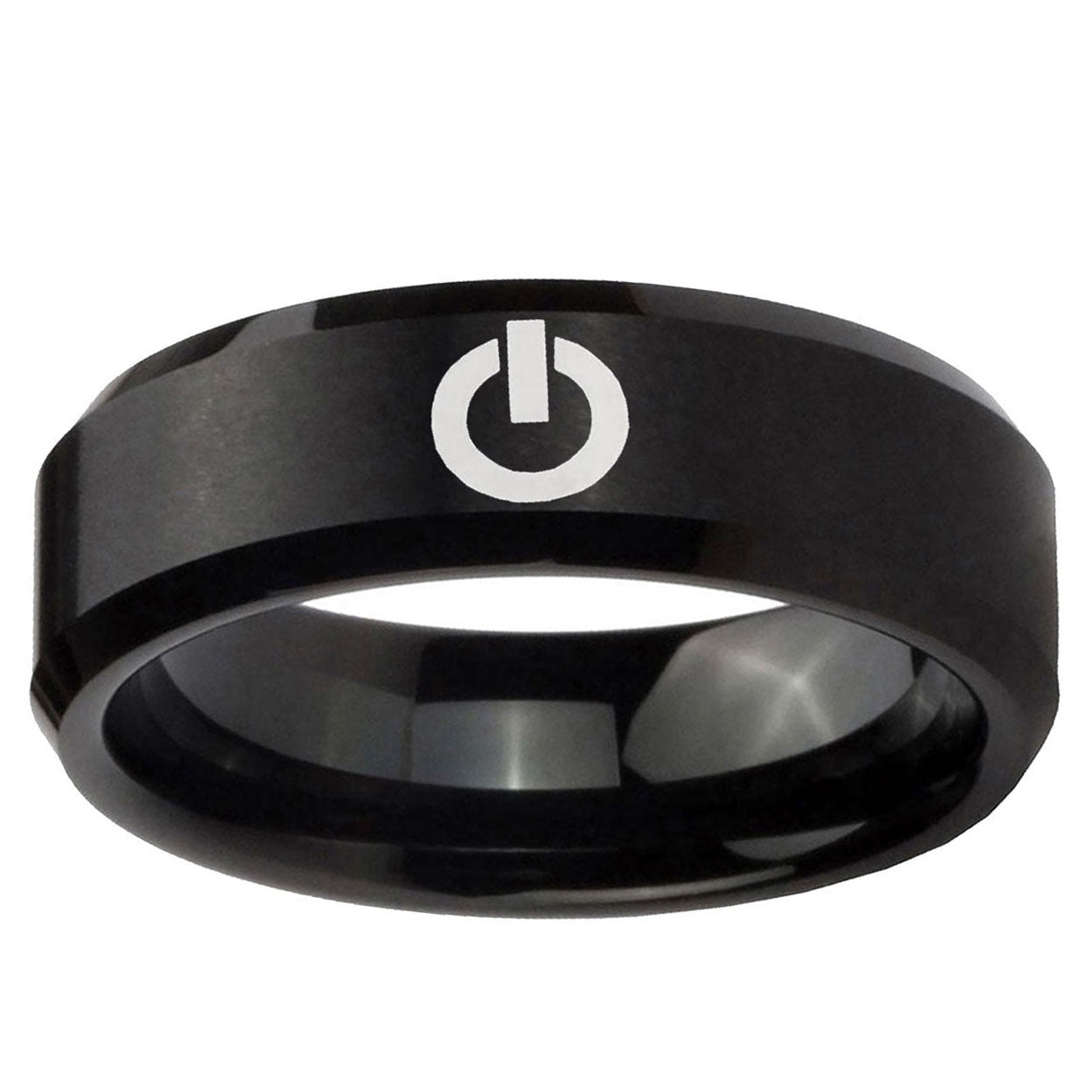 10mm Power Beveled Edge Brush Black Tungsten Ring