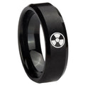 8MM Radiation Beveled Brushed Black Tungsten Ring For Him