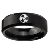 5, 8mm Radiation Beveled Edge Brush Black Tungsten Ring