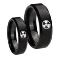 Radiation Beveled Edges Brush Black Tungsten Bridal Ring Sets