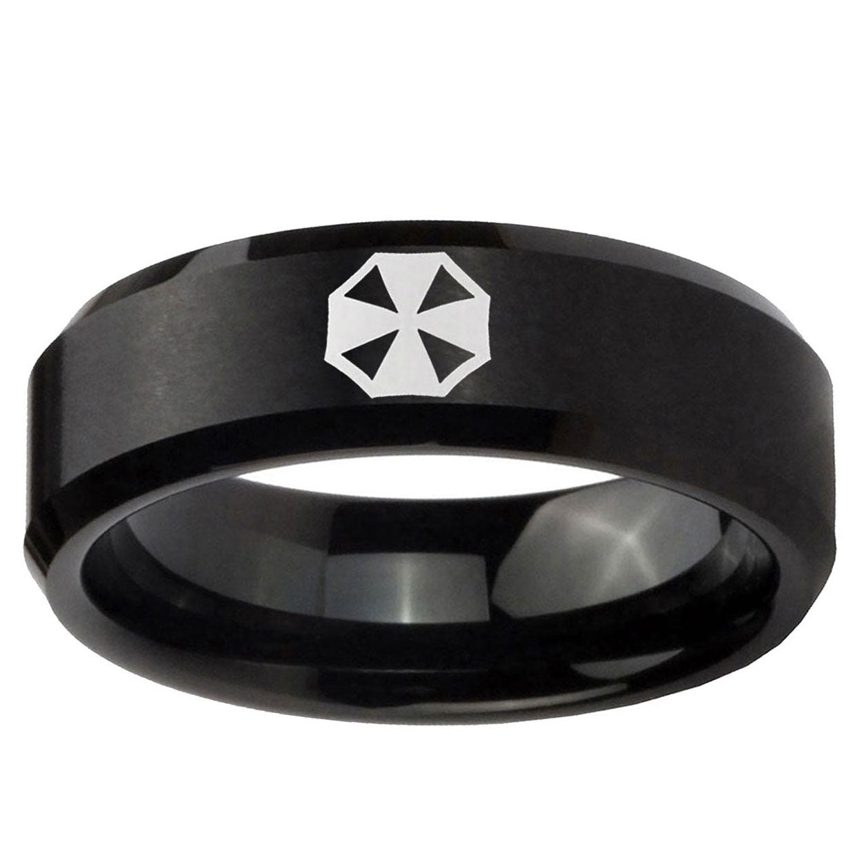 5MM Resident Evil Beveled Brushed Black Tungsten Men's Wedding Band