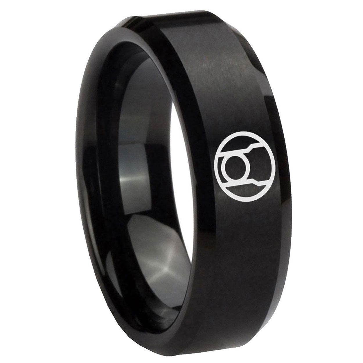 8MM Red Lantern Beveled Brushed Black Tungsten Wedding Band Men
