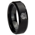 8MM Lion Beveled Brushed Black Tungsten Mens Wedding Ring