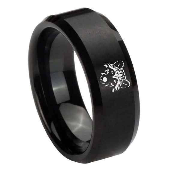 8mm-Wolf-Beveled-Edges-Brush-Black-Tungsten-Carbide-Rings-for-Men