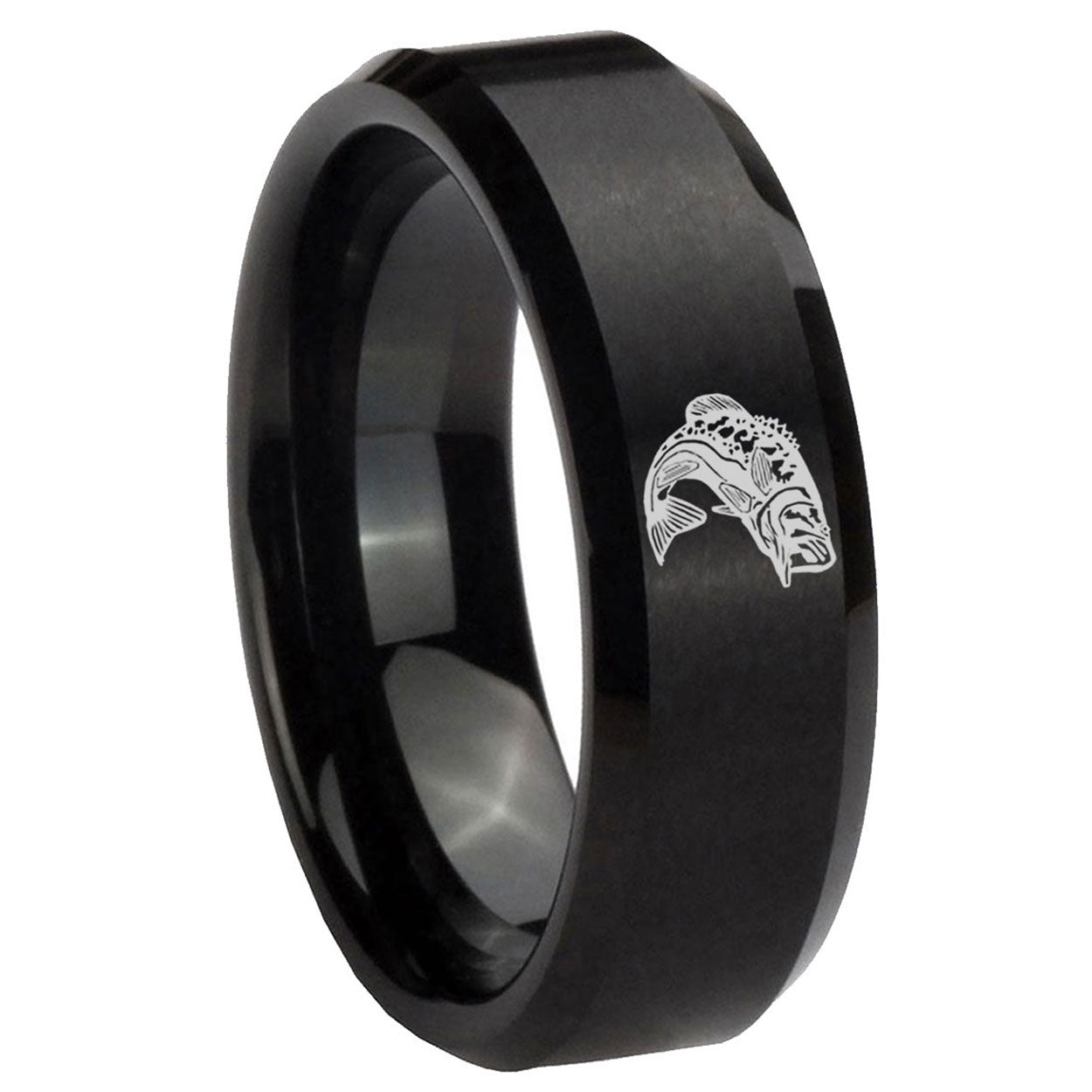 10mm Fishing Beveled Edges Brush Black Tungsten Men's Engagement Ring