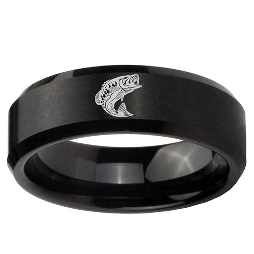 10mm Fishing Beveled Edge Brush Black Tungsten Ring