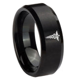 10mm-Medical-Symbol-Beveled-Edges-Brush-Black-Tungsten-Men's-Engagement-Ring