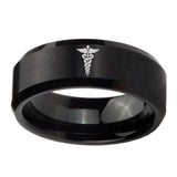 10mm-Medical-Symbol-Beveled-Edges-Brush-Black-Tungsten-Men's-Engagement-Ring