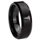 8mm Medical Symbol Beveled Edges Brush Black Tungsten Carbide Rings for Men