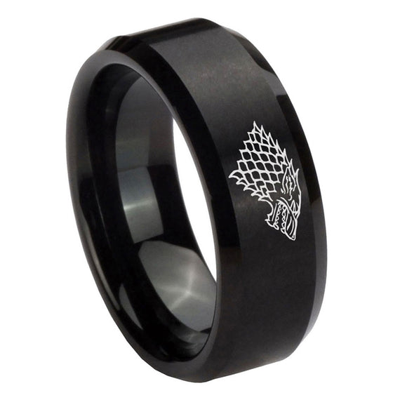 10mm-Game-Of-Thrones-House-Stark-Direwolf-Beveled-Edges-Brush-Black-Tungsten-Men's-Engagement-Ring
