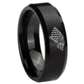 10mm Game Of Thrones House Stark Direwolf Beveled Edges Brush Black Tungsten Men's Engagement Ring