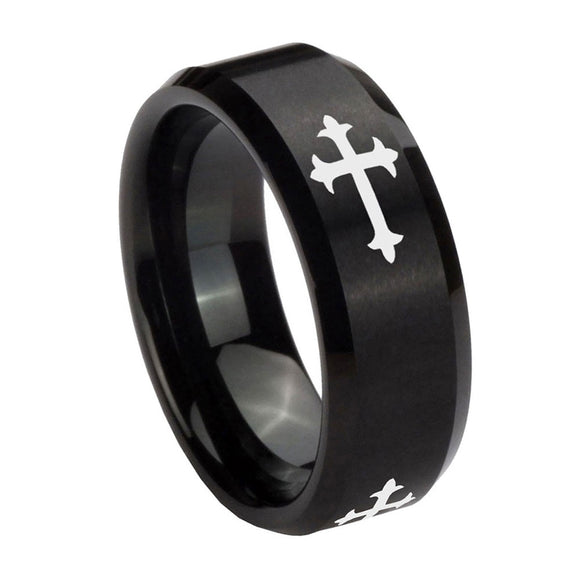 10mm-Christian-Cross-Religious-Beveled-Edges-Brush-Black-Tungsten-Men's-Engagement-Ring