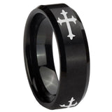 10mm Christian Cross Religious Beveled Edges Brush Black Tungsten Men's Engagement Ring