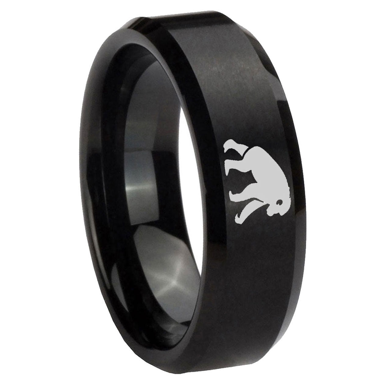 10mm Chimpanzee Beveled Edges Brush Black Tungsten Men's Engagement Ring