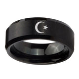 8mm-Crescent-Moon-Stars-Beveled-Edges-Brush-Black-Tungsten-Carbide-Rings-for-Men