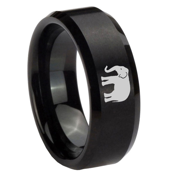10mm-Elephant-Beveled-Edges-Brush-Black-Tungsten-Men's-Engagement-Ring