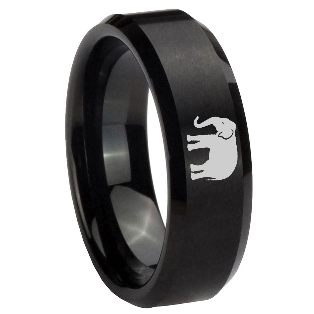 10mm Elephant Beveled Edges Brush Black Tungsten Men's Engagement Ring