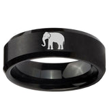 5, 8mm Elephant Beveled Edge Brush Black Tungsten Ring